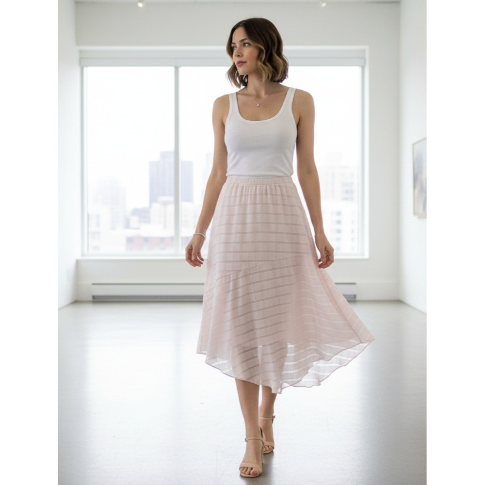 NEW Alfani Skirt 12 Blush Pink Textured Flowy Fairy Ethereal Boho Whimsy Office